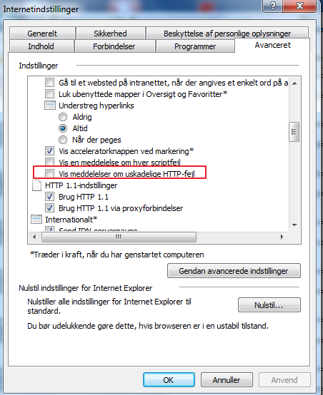 fejlbeskeder i internet explorer